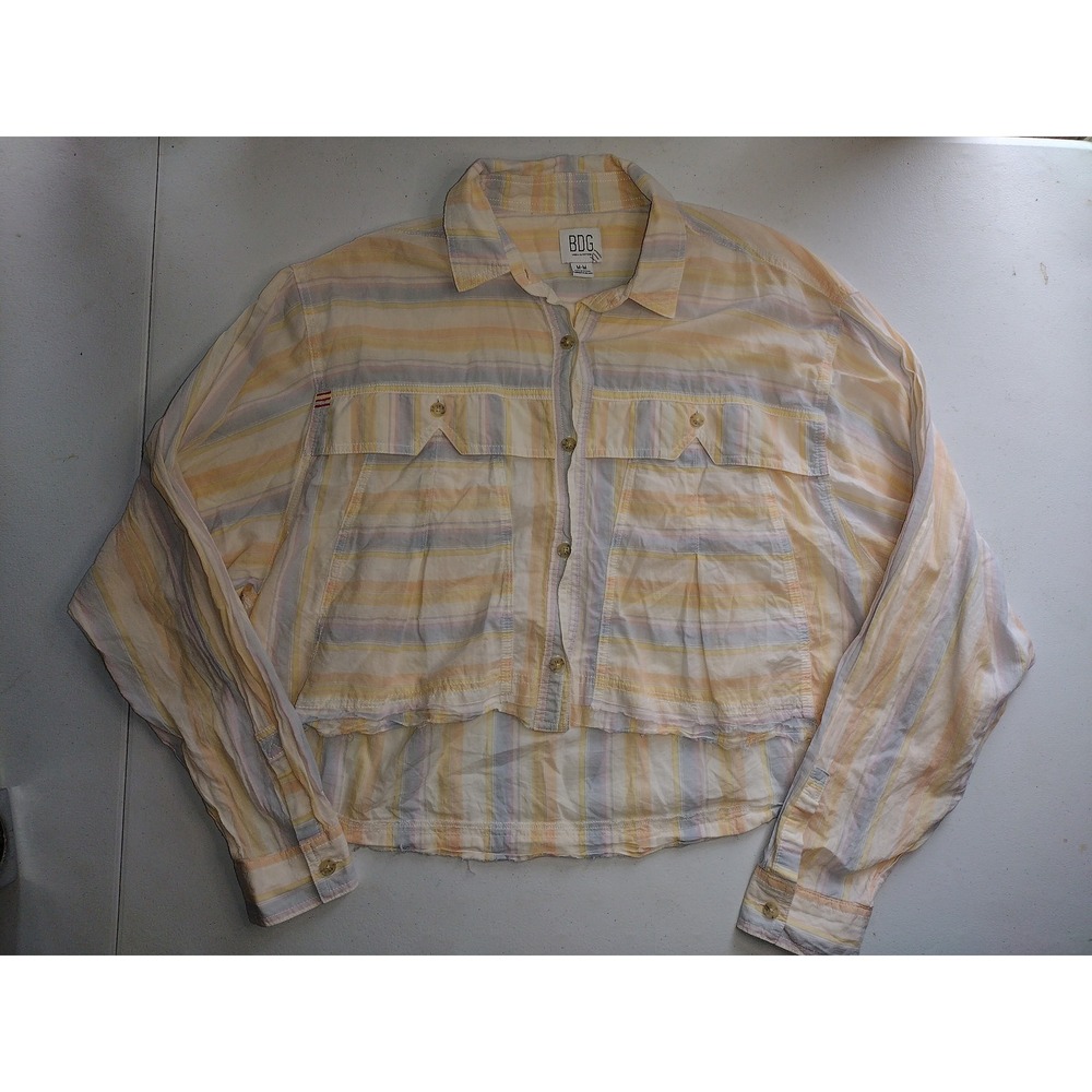 BDG Urban Outfitters Striped Cropped Button Up Shirt Womens M Pastel
